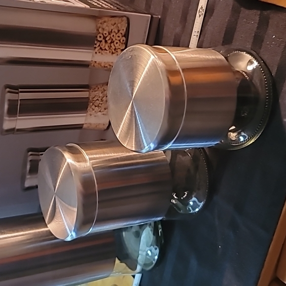 NWT 3 piece glass and stainless steel container set 3 sizes screw tops homebasic - Picture 10 of 13